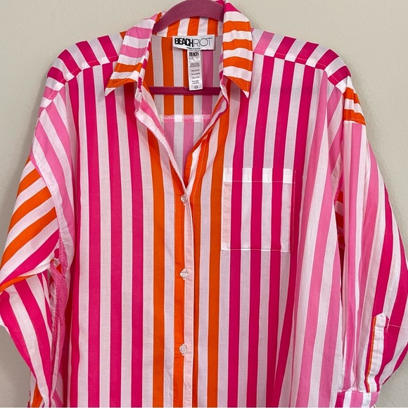 Beach Riot Alexa Striped Button Down Shirt in Sunset Size S/M Swim Coverup - Picture 7 of 11